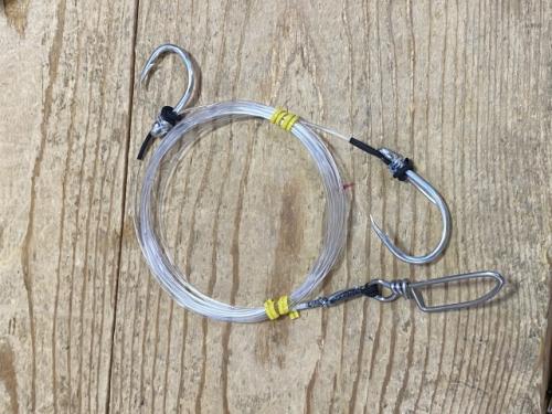 アカイカ泳がせ仕掛けアクアブルーナイロン50号3m Ajack、RoosteaHook仕様