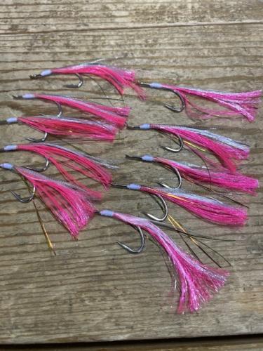 サナ釣り用フラッシャー針白、ピンクサバ皮入り10本