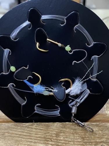 房総エリア、シマアジ仕掛けハリス4号2.5mウィリー魚皮針3本