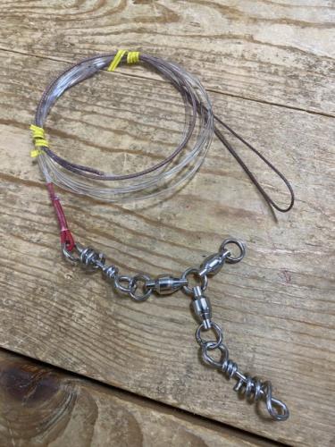 泳がせクエ、あら、モロコ用リーダー80号2mダブルコークスクリュー親子サルカン付