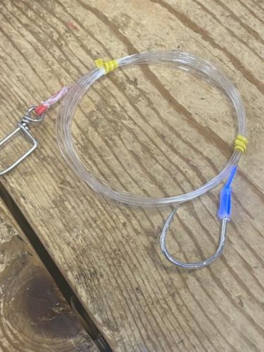 餌抜かれ軽減ダブルバーブフック使用カンパチ泳がせフリーノット仕掛け40号2m